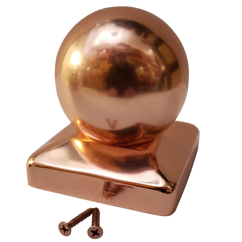 Decorex Hardware Solid Copper Ball Post Cap for 4x4 Wood Posts (3.5" x 3.5") â€“ Heavy 20-Gauge Real Copper Outdoor Fence & Deck Post Cap â€“ Rust-Free Decorative Ball Top â€“ Decorex Hardware - Image 3